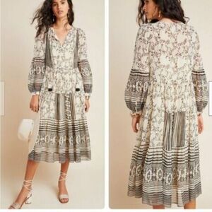 Anthropologie Cream & Black Talulah Tiered MIDI Dress
